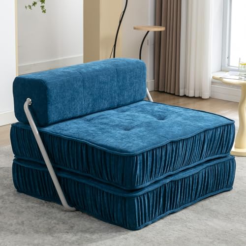 Folding Sofa Bed,Futon Sleeper Chair,Convertible Chair Floor Couch & Sleeping Mattress for Living Room,Guest Room,Home Office,Apartment,Small space,Removable Back Cushion (Gray)