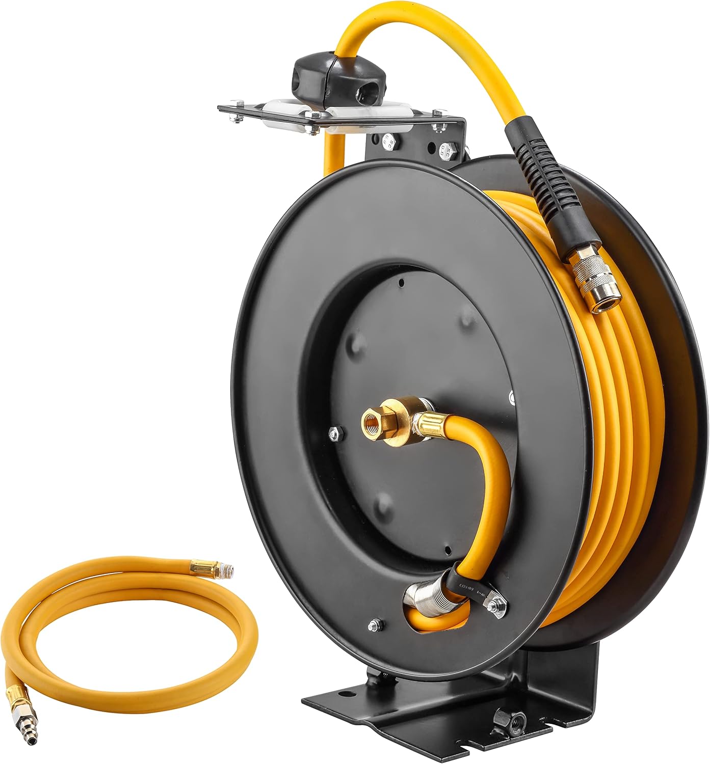 AIRZILLA Steel Retractable Air Hose Reel 3/8" Inch x 50' Feet Hybrid Polymer Hose, Heavy Duty Air Hose Reel included Auto Rewind Reel | Quick Air Coupler | Heavy Duty Steel Frame
