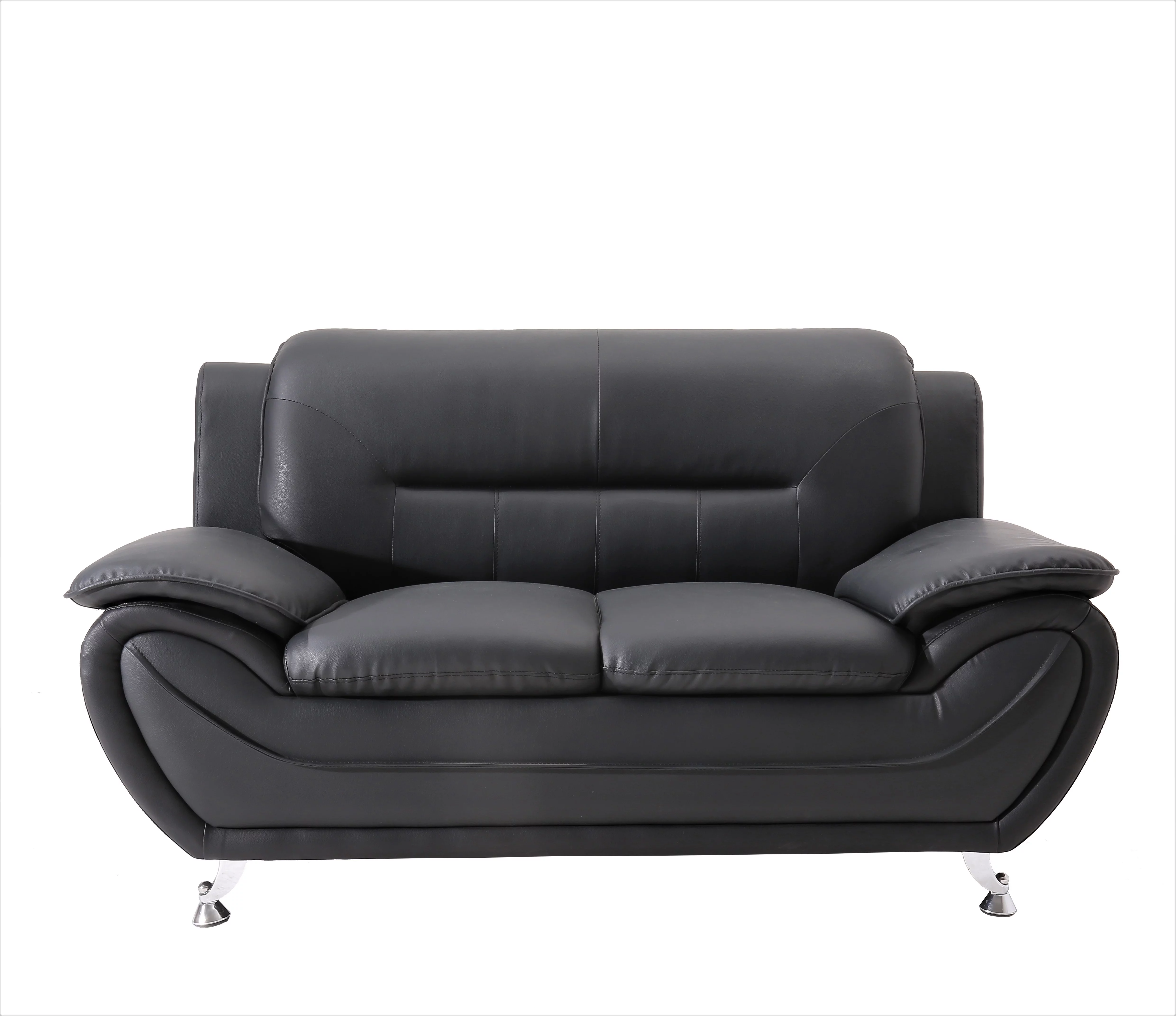 Uspridefurniture Sanuel  3Pcs Faux Leather Living Room Sets, Chair Loveseat Sofa,Black