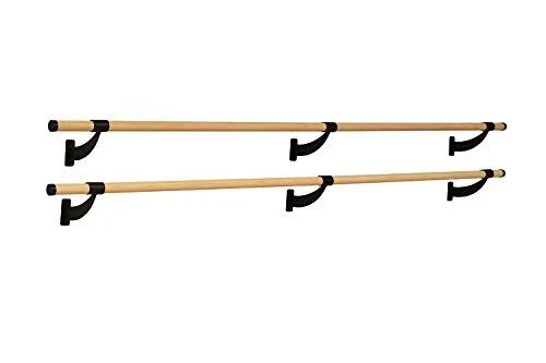 Traditional Wood Double Bar Wall Mount Ballet Barre System, Fixed Height - 10 ft Black
