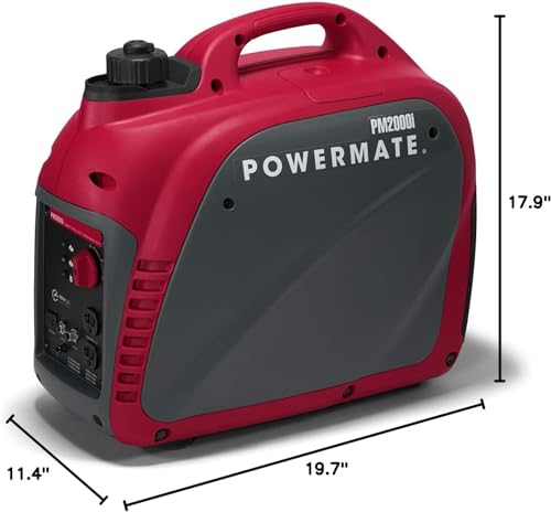 Powermate PM2000i 2,000-Watt Gas-Powered Portable Inverter Generator - Quiet Performance - Ideal for Home, Camping, RV and Outdoor Activites - Reliable Power for Emergencies and Recreation - Red/Black