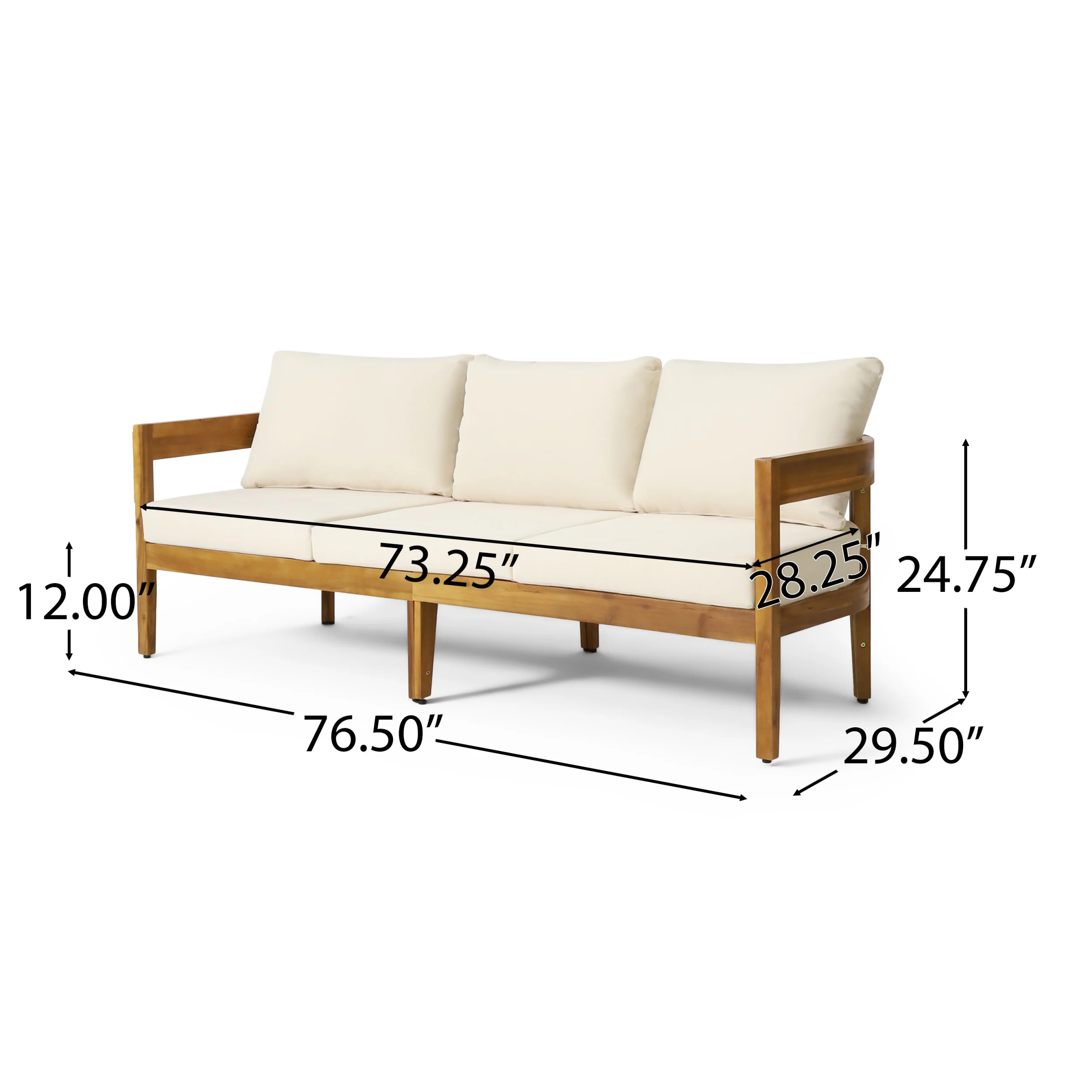 Burrough Acacia Wood Outdoor 3 Seater Sofa with Cushions, Teak and Beige
