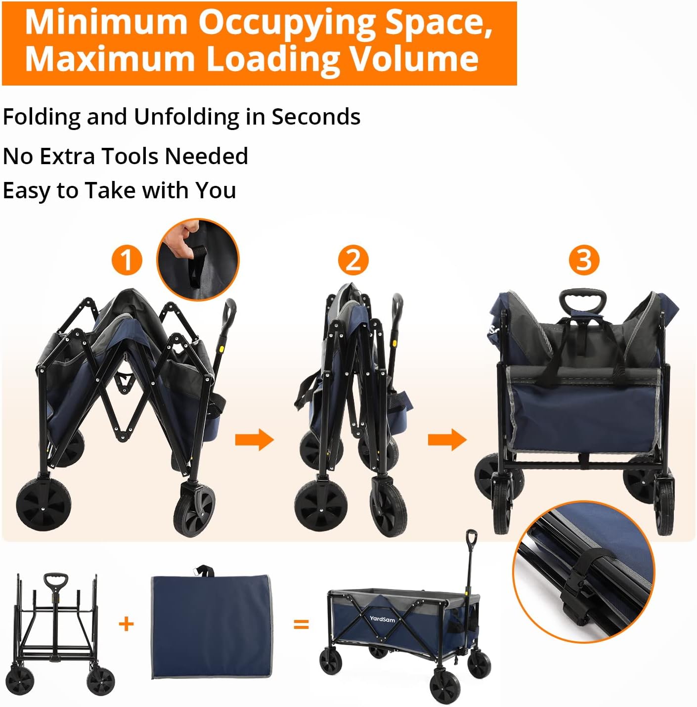 Yardsam Utility Steel Garden Carts and Wagons w/ 8 Inch Pneumatic Tyres + Foldable Folding Wagon Cart with Removable Wheels