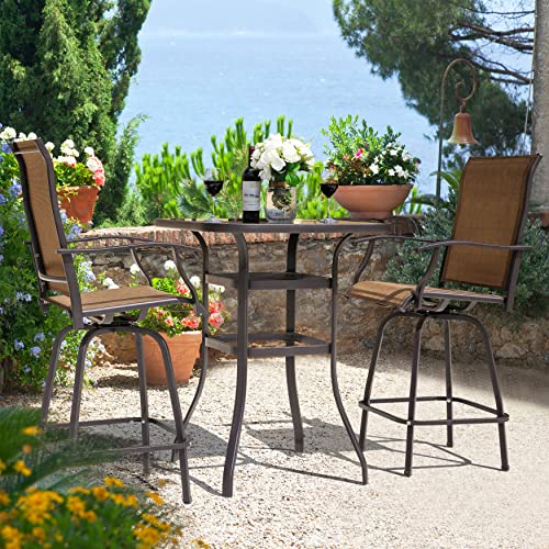 NUU GARDEN 5 Piece Patio Bar Set with Square Silk Screen Bar Height Glass Table and 4 Counter Textilene Height Swivel Chairs for Patio, Yard, Outdoor, Black&Brown