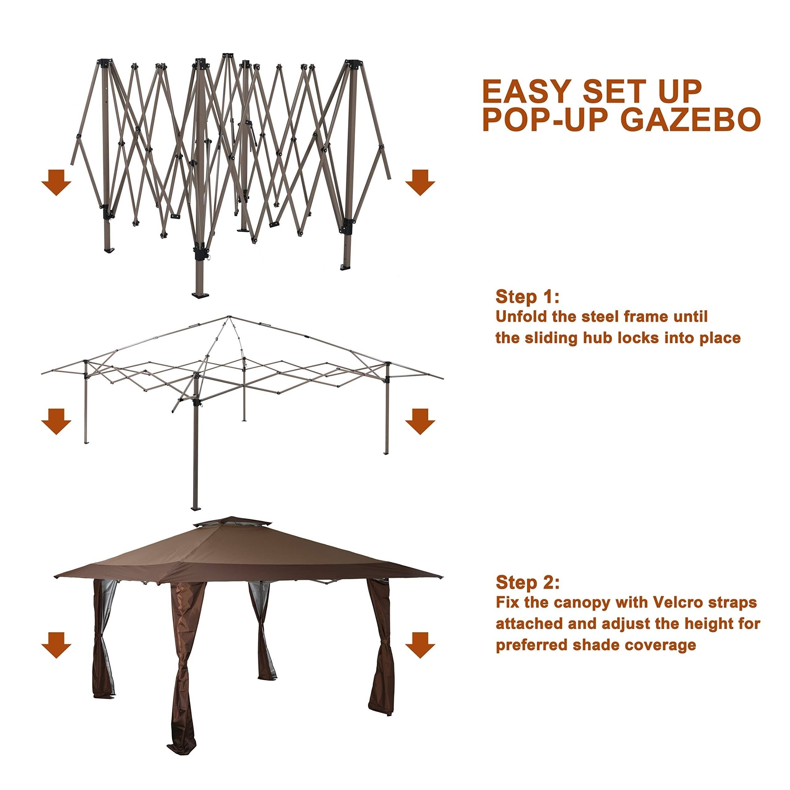 Phi Villa 13& x 13& Straight Leg Pop-Up Canopy Gazebo for Backyard, Party, 169