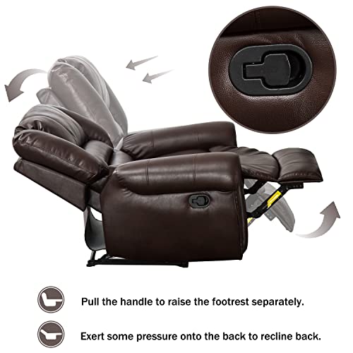 CANMOV Leather Recliner Chair Set of 2, Classic and Traditional Manual Recliner Chair with Comfortable Arms and Back,Manual Single Recliner Sofa for Living Room, Nut Brown