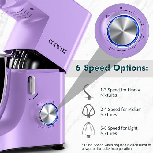 COOKLEE Stand Mixer, 9.5 Qt. 660W Electric Kitchen Mixer with Dishwasher-Safe Dough Hooks, Flat Beaters, Wire Whip & Pouring Shield Attachments for Most Home Cooks, Silver