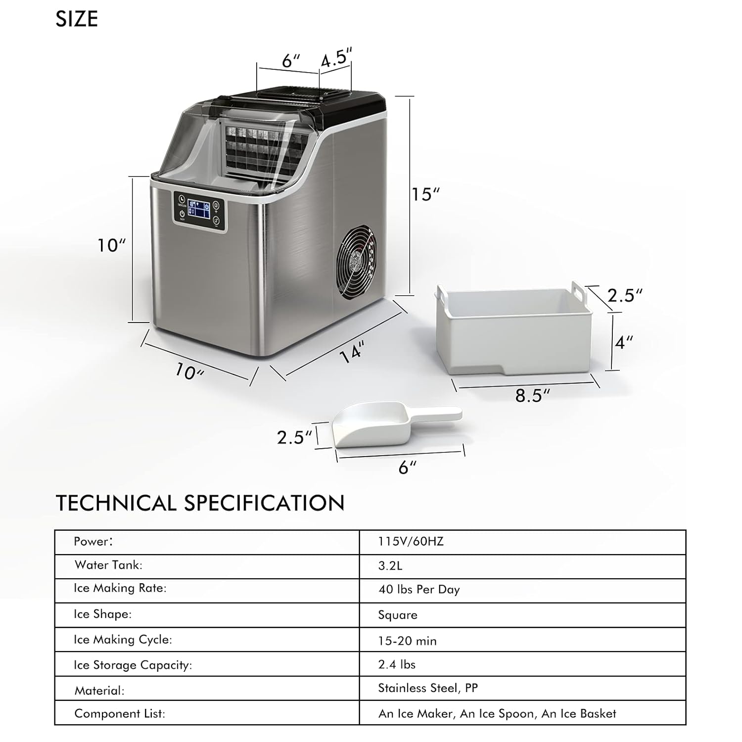 COSTWAY Countertop Ice Maker, 40LBS/24H Portable Compact Ice Machine with Top Inlet Hole, Auto Self-Cleaning Function, 24 pcs Ice Cube in 15 Mins, Ice Scoop and Basket Perfect for Home, Party, Office
