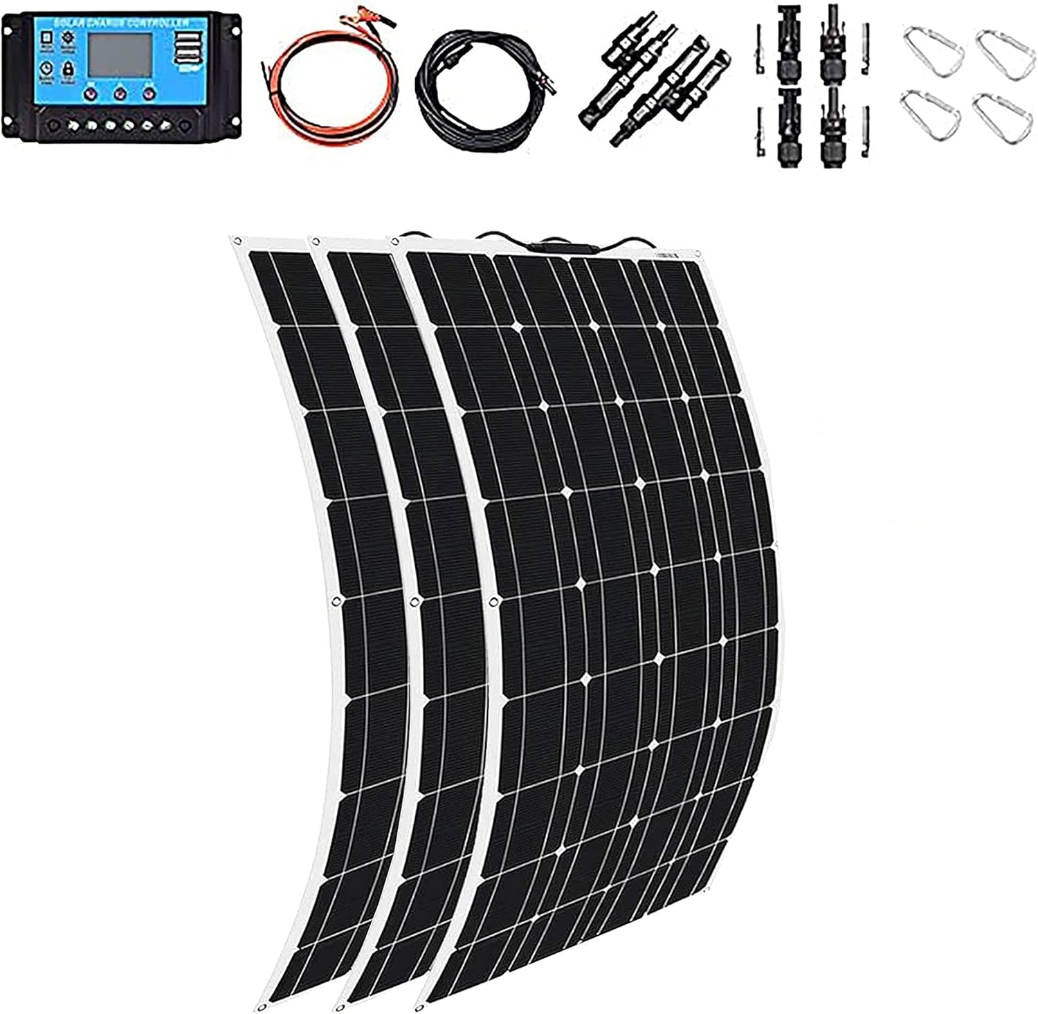 Solar Panel 600W 2X 300W PET Flexible Solar Panel Portable Mono Solar Battery Charger with Controller for Car Yacht Battery Boat,with 40A Controller …