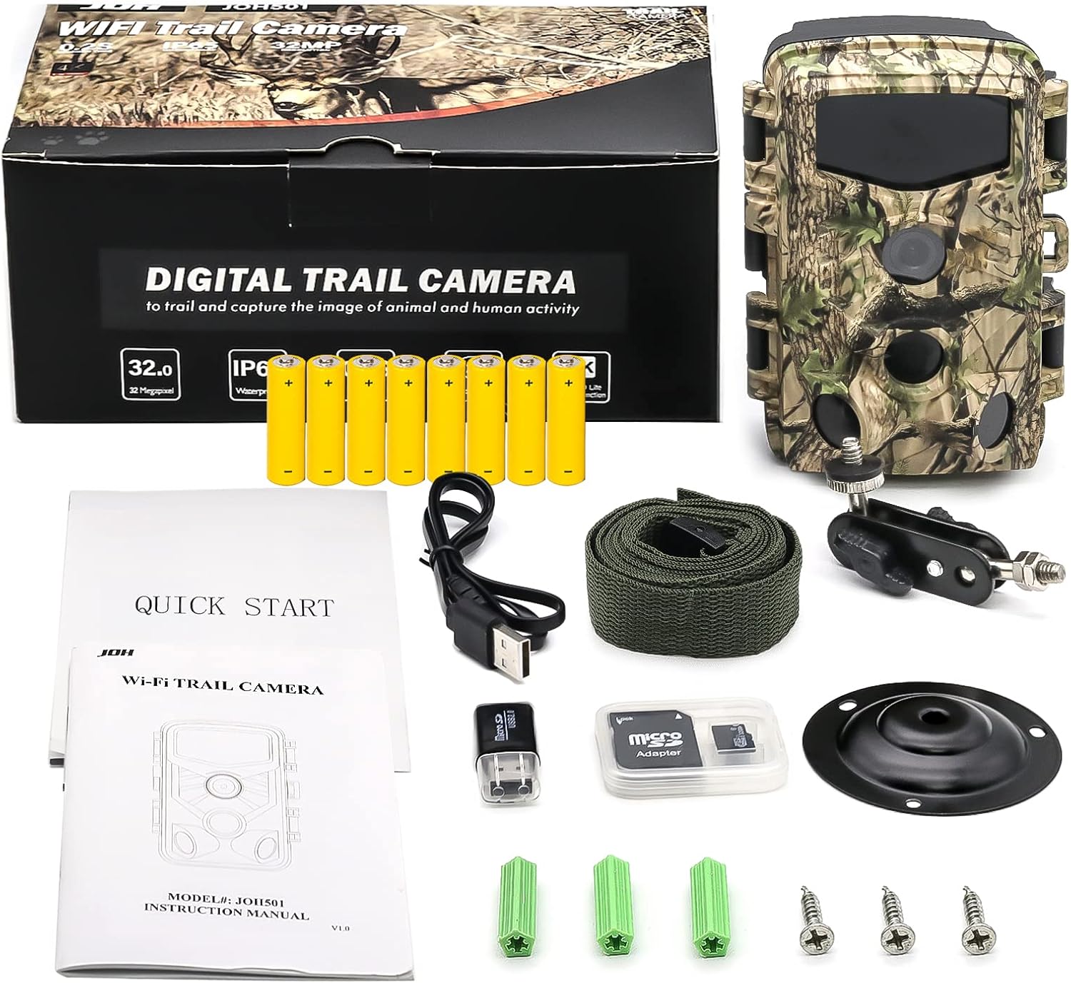 JOH 4K 32MP Trail Camera, WiFi Bluetooth Hunting Game Camera with Low Glow Night Vision, 0.2s Trigger Motion Activated, IP66 Waterproof Deer Camera for Outdoor Wildlife Scouting, Monitoring, Security