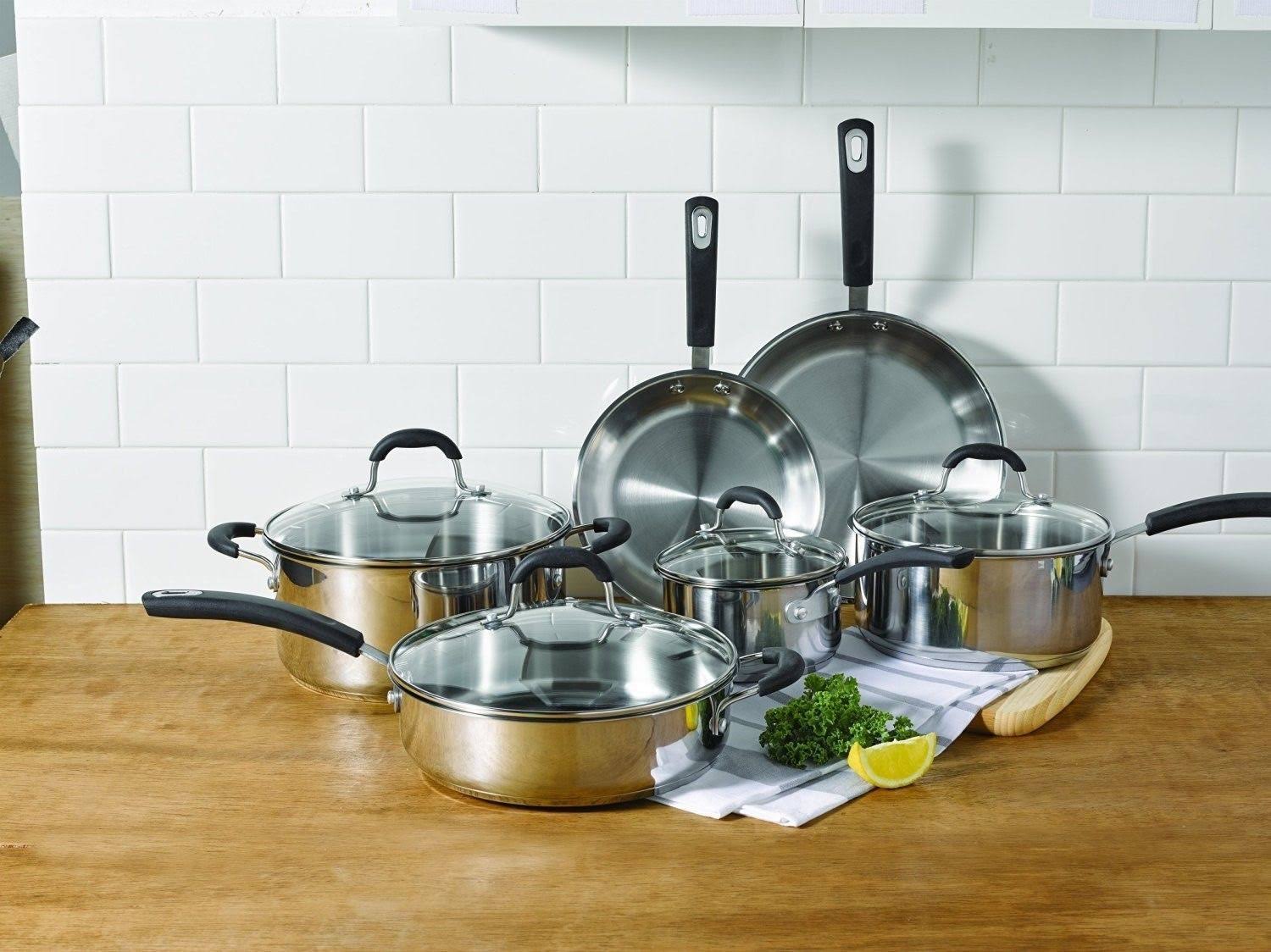 Oneida 10-Piece Stainless Steel Cookware Set with Glass Lids, Silver