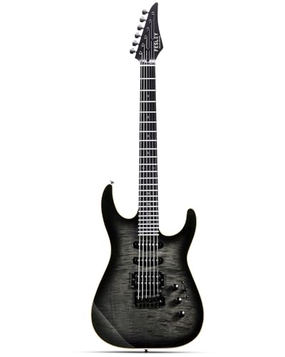 39" Solid Body Electric Guitar: Electric Guitar Kit with Bone Nut, Full Size 6 String Guitars with 24 Frets, Poplar Body AAA Flame Maple Top, Guitarra Electrica with HSS Ceramic Pickup,Black