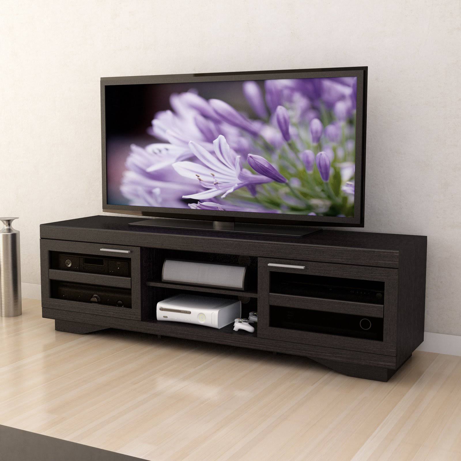 SONAX Granville 66-Inch Wood Veneer TV Bench, Mocha Black