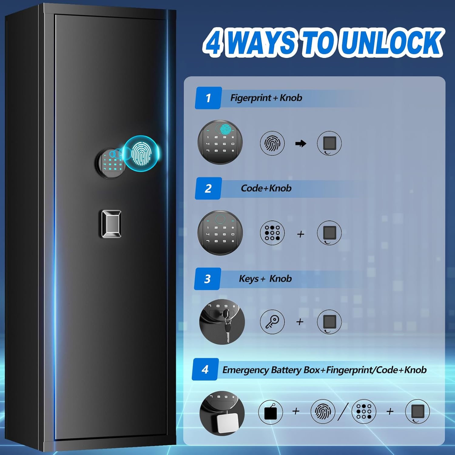 10-15 large Unassembled Gun Safe,Fingerprint Quick Access Gun Safes for Home Rifle and Pistols,Gun Safe&Cabinet with Removable Shelf and Pistol Bag, Rifle Safe with Dual Alarms & Silent Mode.