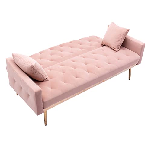 TMEOSK 65" Velvet Convertible Futon Sofa Bed with 2 Pillows, Modern Couch Loveseat Sofa, Folding Accent Sofa Sleeper Recliner for Home Living Room Bedroom (Navy)