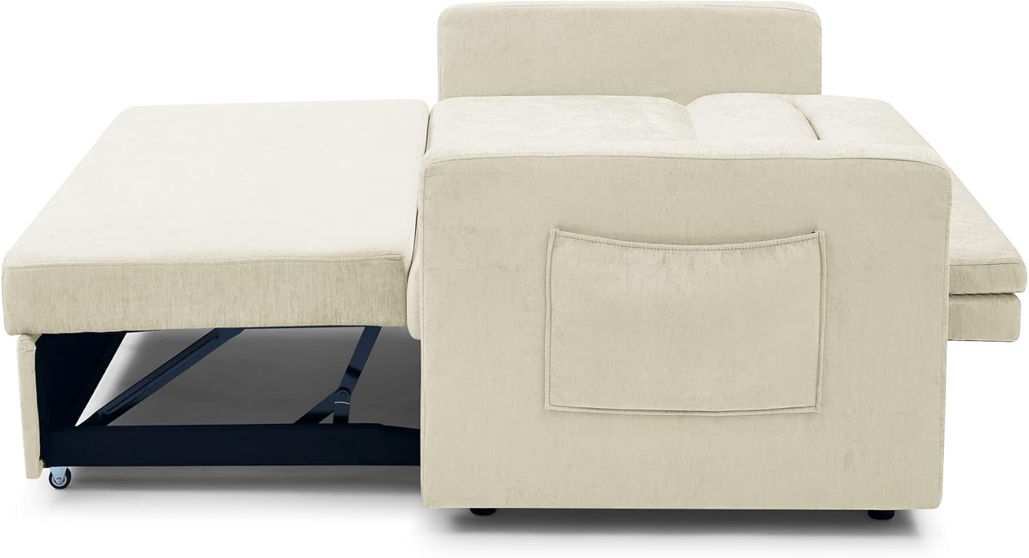 3 in 1 Convertible Sleeper Bed, Modern Loveseat Sofa & Pull Out Futon Couch, Small Love Seat Lounge Chaise w/Reclining Backrest, 2 Pockets, Furniture for Living Room, Beige Velvet 54.5"