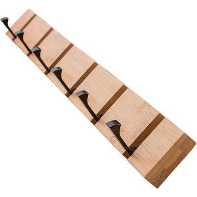 Modern Coat Rack Wall Mounted, Folding Coat Hooks for Wall, Sleek Space-Saving Coat Hanger for Coats, Keys - Natural 6 Hooks WFX