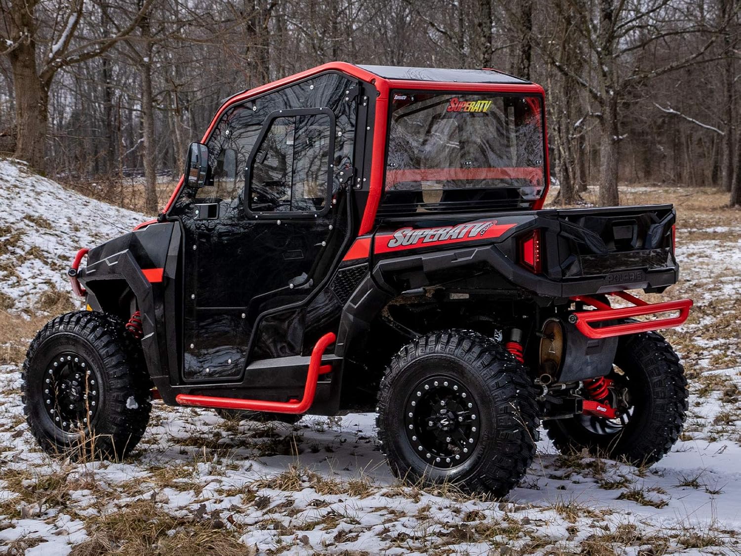 SuperATV Cab Enclosure Doors for Polaris General 1000/XP 1000 (See Fitment)- Lightly Tinted Scratch Resistant Polycarbonate- 250x Stronger Than Glass - Side Mirrors Included - Built In Sliding Window