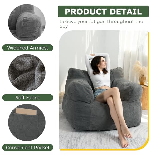 HIGOGOGO Giant Bean Bag Chairs for Adults,Big Comfy Chair Sofa for Bedroom Living Room, Large Lazy Bean Bag Chair with Pocket Armrests for Gaming, Reading