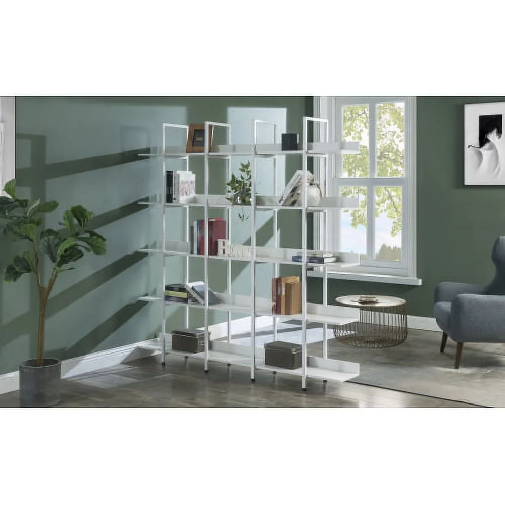 5 Tier Bookcase Home Office Open Bookshelf, Vintage Industrial Style Shelf with Metal Frame, MDF Board,White - Curated Treasures Market