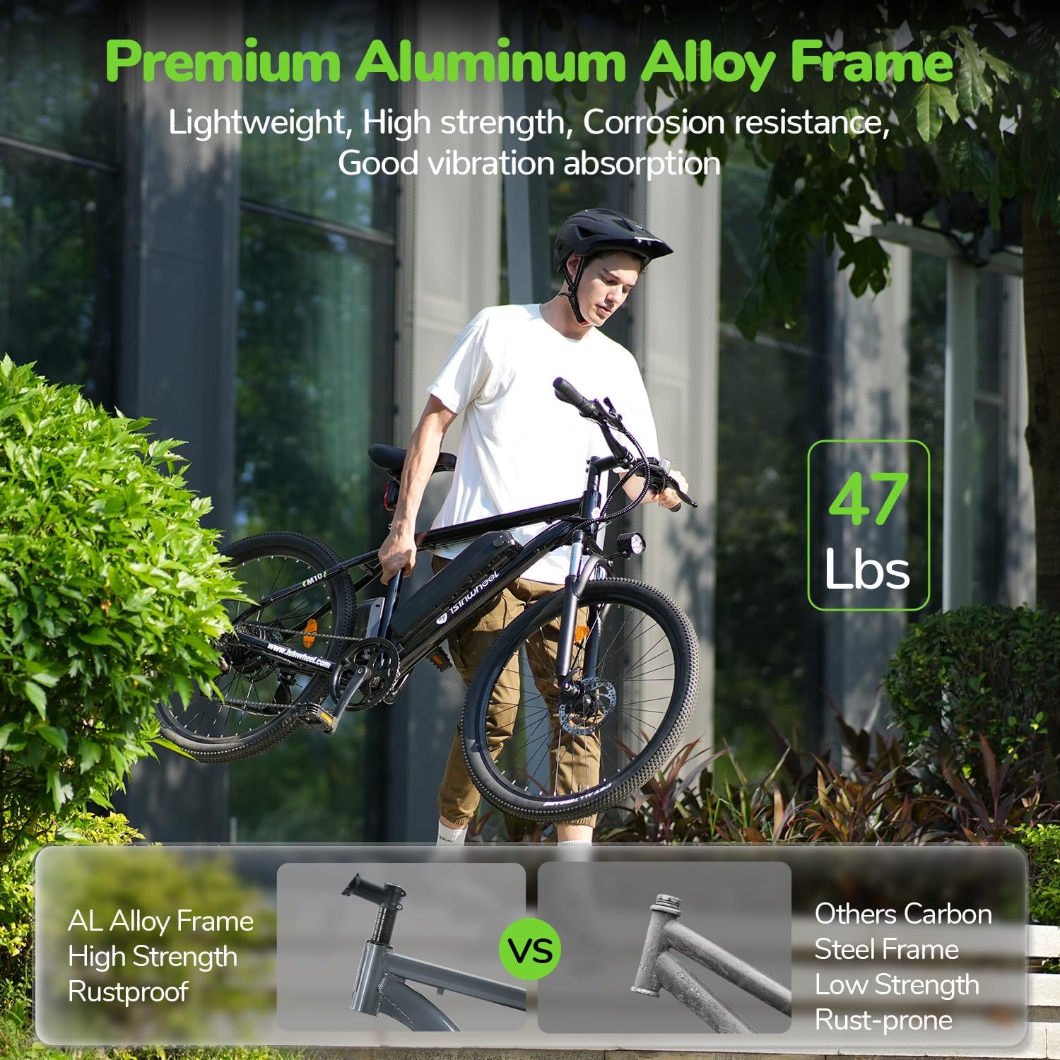 isinwheel M10 Electric Bike for Adults with 374.4Wh Removable Battery, 46Miles 20MPH Commuting Electric Mountain Bike with 500W Brushless Motor, 35 Speed, 26" Tires and Front Fork Suspensio