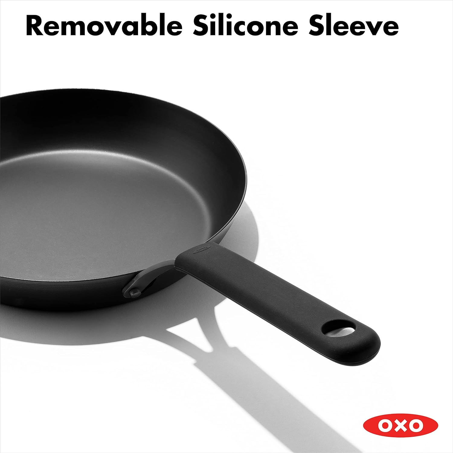 OXO Obsidian Pre-Seasoned Carbon Steel Induction Safe 12 Outdoor Frying Pan/Skillet with Silicone Sleeve, Black