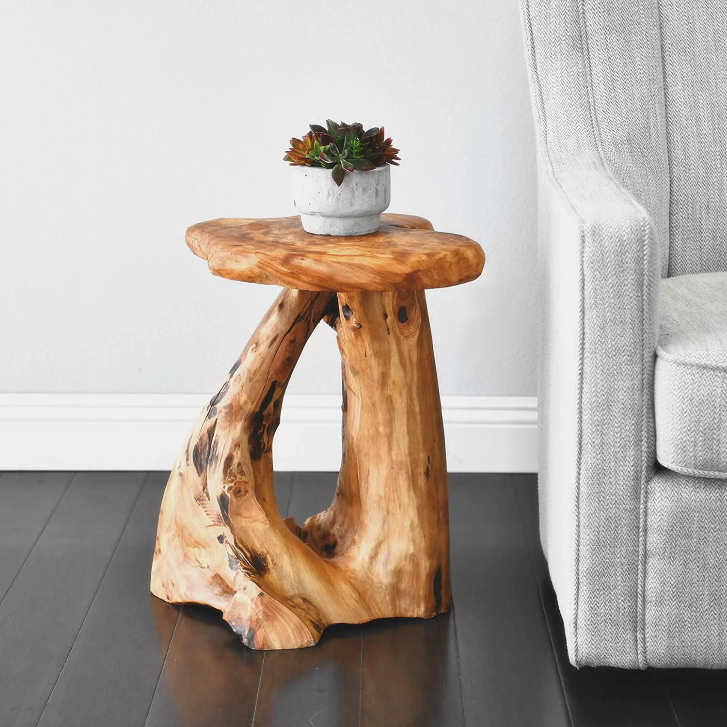 YINCHEN Tree Stump Side Table, Live Edge Stool, Natural Edge Wood Side Table, Accent Table, 19" Tall