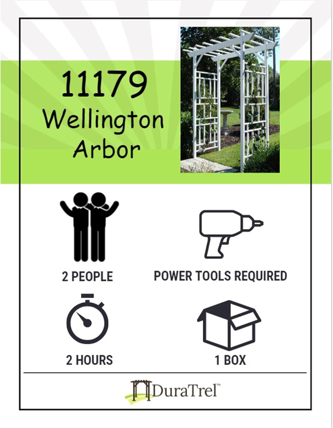 Dura-Trel Wellington Arbor, 72 by 85 Inch PVC Patio Garden Arch, Outdoor Backdrop Frame Decoration or Trellis for Climbing Plants, White