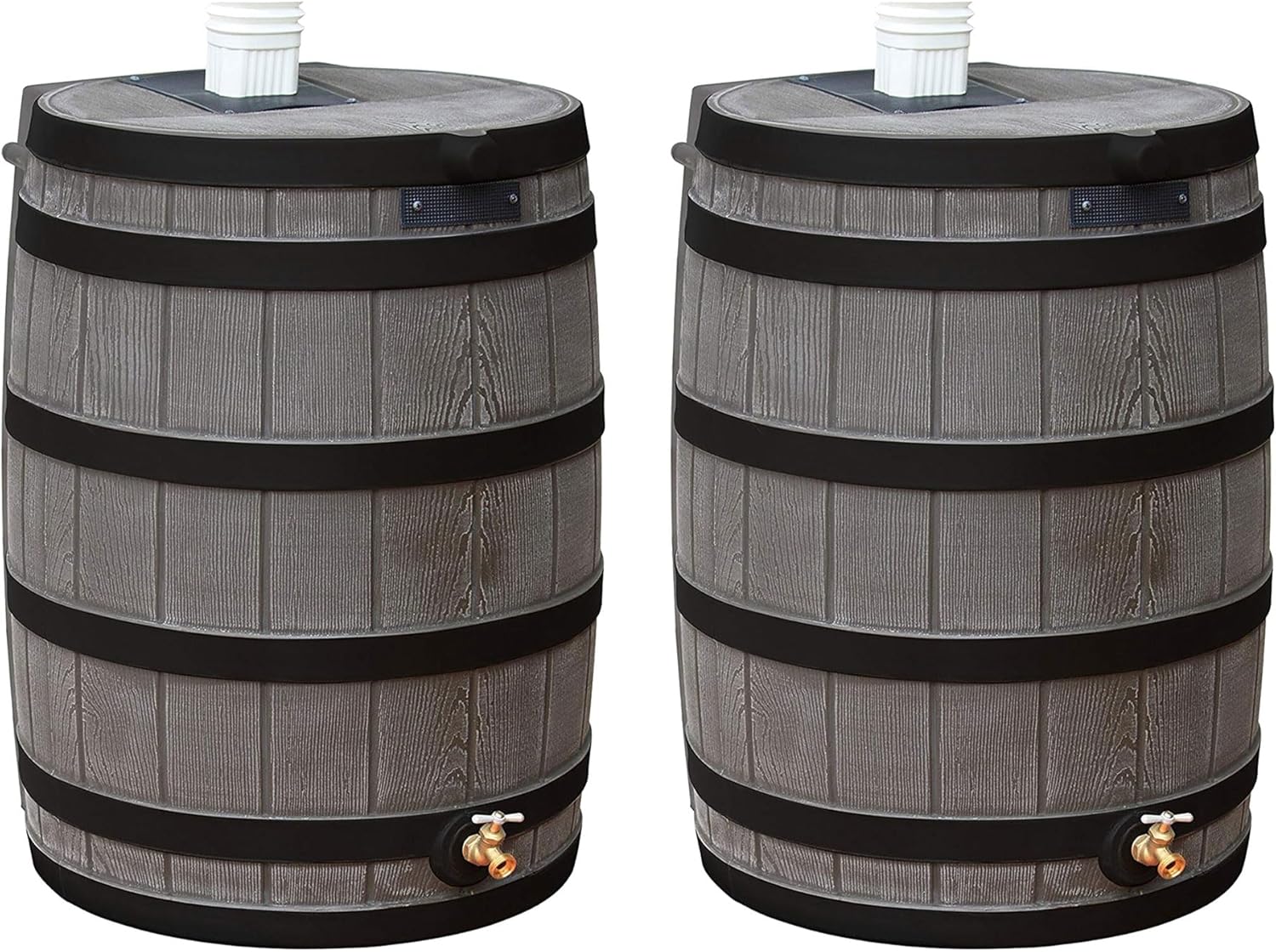 Good Ideas Rain Wizard Water Storage Premium Quality Barrel with Darkened Ribs, Brass Spigot, Safety Screen, and 50 Gallon Capacity, Oak, (2 Pack)