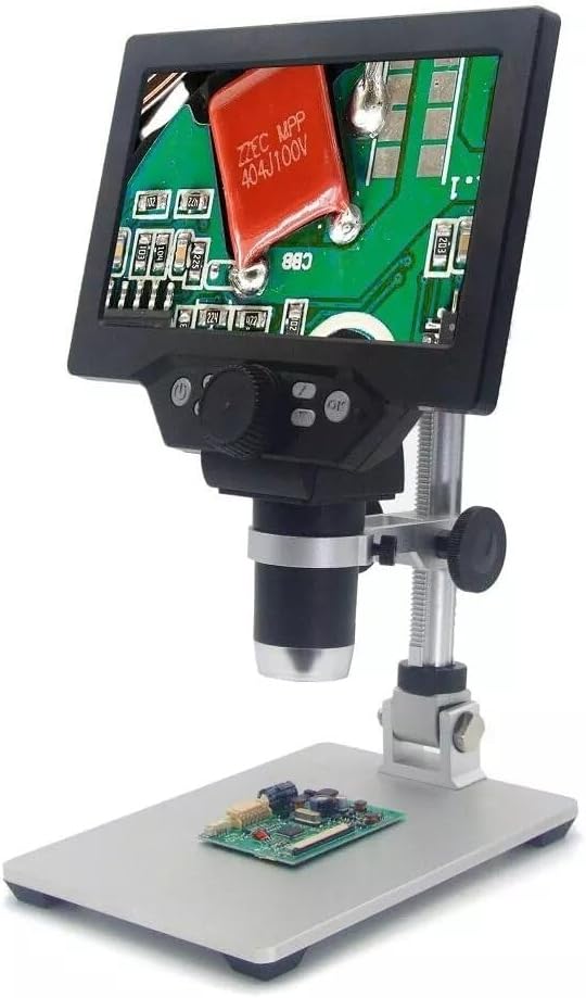 G1200 Digital Microscope 12MP 7 Inch Large Color Screen Large Base LCD Display 1-1200X Continuous Amplification Magnifier with Aluminum Alloy Stand Power Supply Version