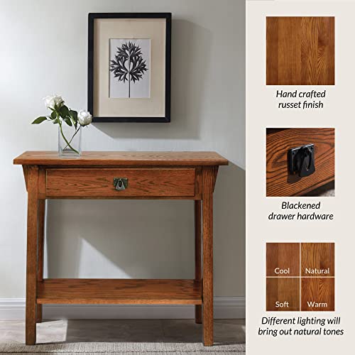 Leick Home 8233 Mission Console Table for Entryway, Wood Sofa Table, Made with Solid Wood, for Living Room, Hallway, Office, Bedroom, Medium Oak Finish