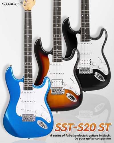 STRICH Electric Guitar Beginner Kit, Solid Body 39" Full Size Electric Guitar HSS Pick Up for Starter, with 10W Amp, Bag, Digital Tuner, Capo, Strap, String,Cable, Picks, SST-S20 Sunburst