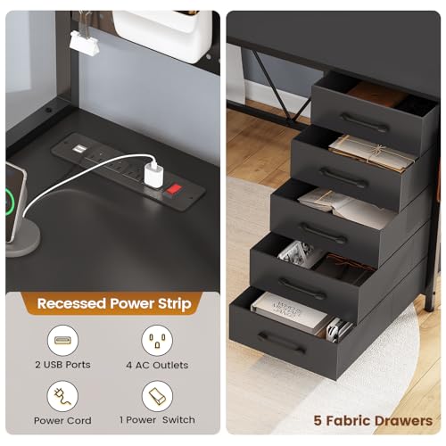 SEDETA L Shaped Gaming Desk with Drawers, L Shaped Computer Desk with Hutch and Storage Shelves, Gaming Desk with Pegboard, Led Lights, and Power Outlet, Home Office Desk, Corner Desk, Rustic Brown