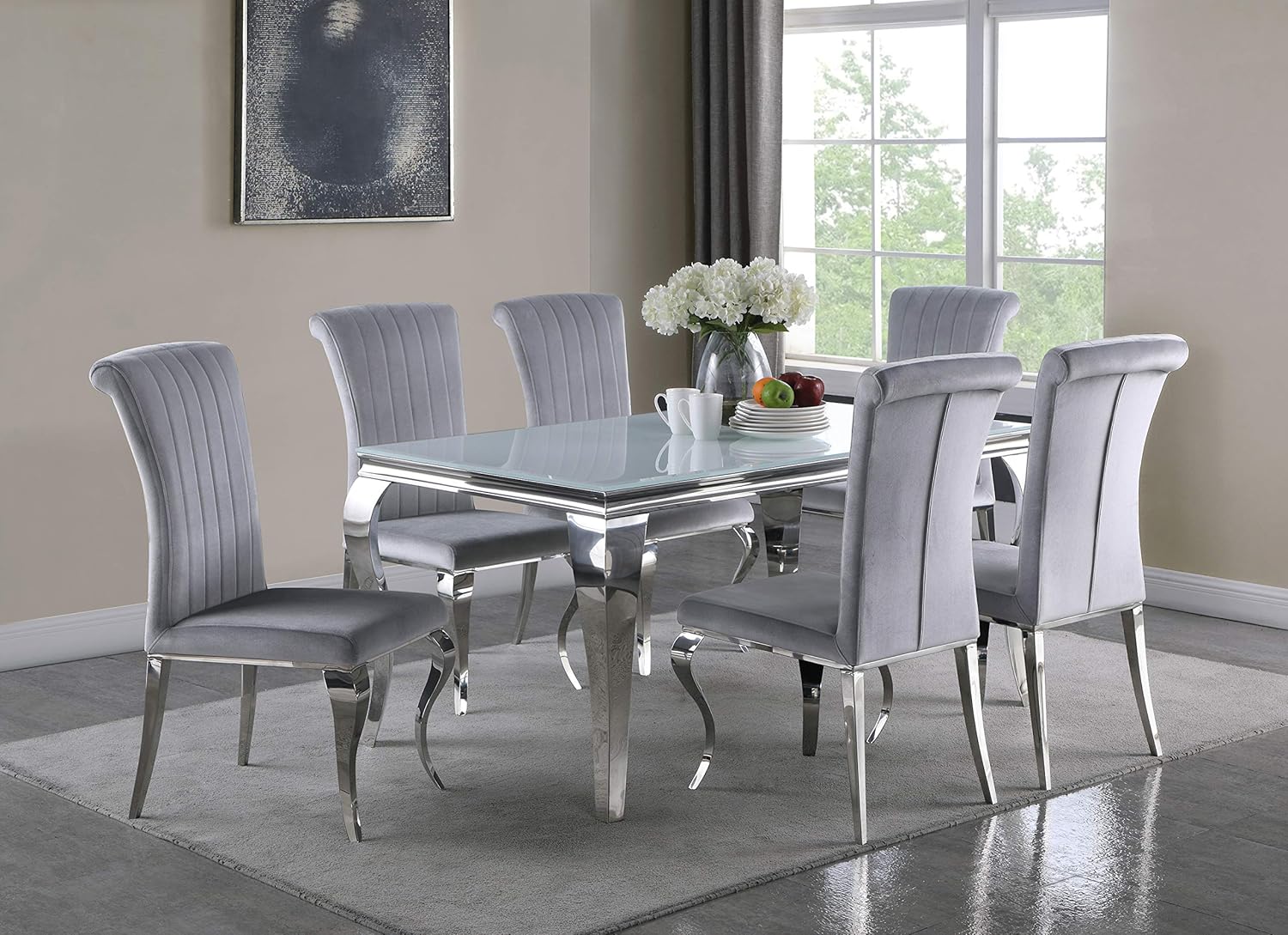 Coaster Home Furnishings Carone Glass Top White and Chrome Dining Table