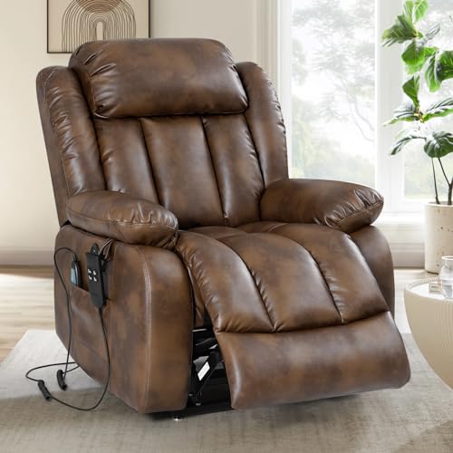 Large Power Lift Chairs Recliners for Elderly with Heated and Massage,Infinite Position Overstuffed Wide Power Lift Recliner，4 Positions, Breathable Leather, USB Ports and Remote Controls (Dark Blue)