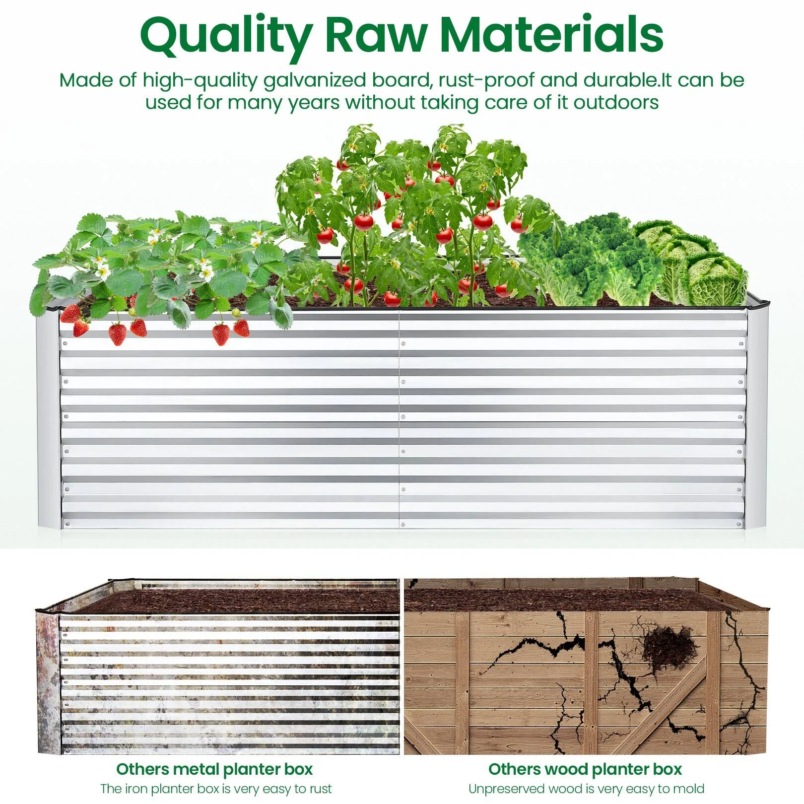 SEJOV Galvanized Raised Garden Beds 6ftx3ftx2ft Large Metal Garden Beds Galvanized Steel Planter Box for Vegetables Flowers Herbs