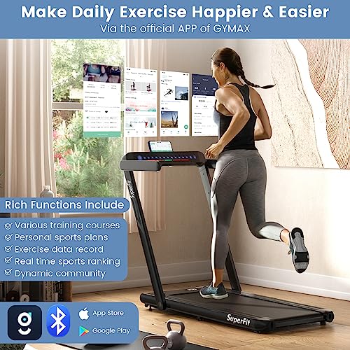 Goplus 2 in 1 Under Desk Treadmill, 2.25HP Superfit Folding Treadmill with Touch Panel Control, App Control, Remote Control, Bluetooth Speaker, Foldable Walking Treadmills for Home Office