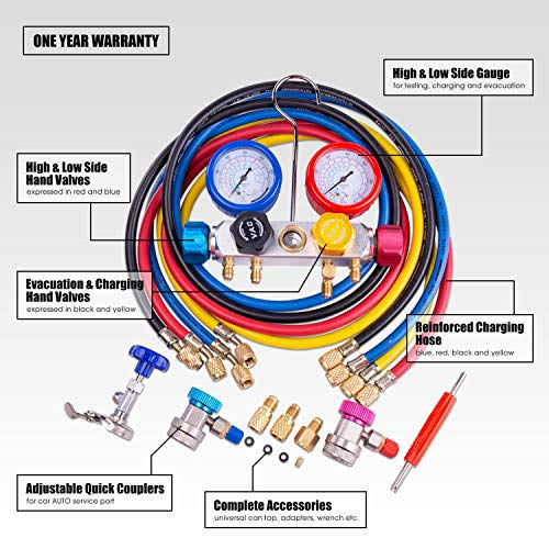 BACOENG Professional Vacuum Pump u0026 Manifold Gauge Set - HVAC A/C Refrigeration Kit - Diagnostic R12 R22 R134A R410A - w/Case