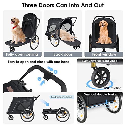 R8 Extra Large Foldable Pet Stroller, Dog Stroller & Pet Trailer for Large Dogs Under 100 lbs, Unmovable, Disabled & Pregnant Dogs - Conveniently Carriable by Bike and Car, Black