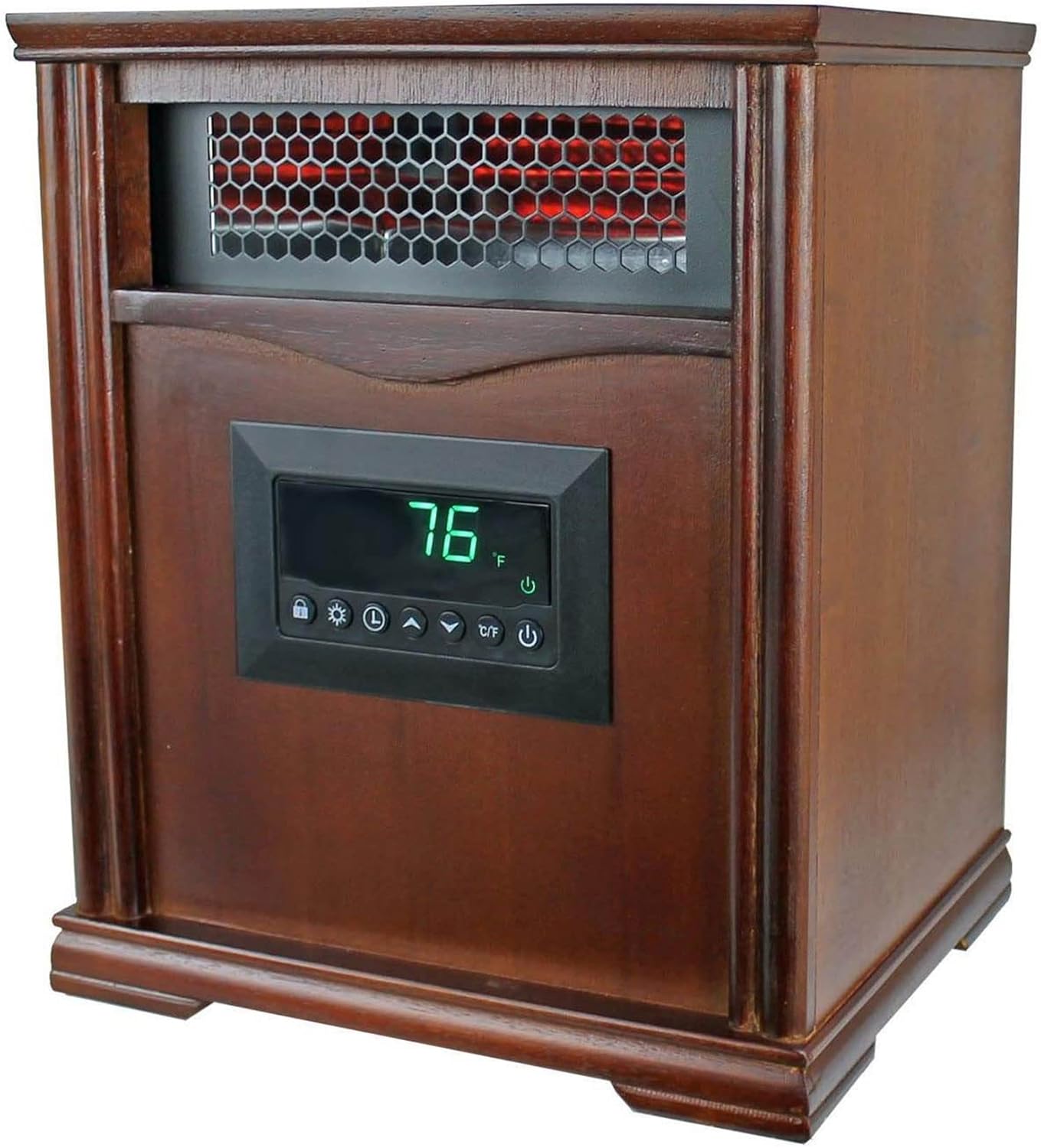 Lifesmart LifePro 1500W Portable Electric Infrared Quartz Space Heater for Indoor Use with 4 Heating Elements and Remote Control, Brown Oak Wood