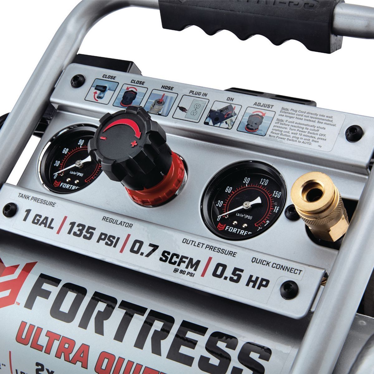 FORTRESS 1 Gallon, 135 PSI Ultra Quiet Oil-Free Hand-Carry Jobsite Air Compressor