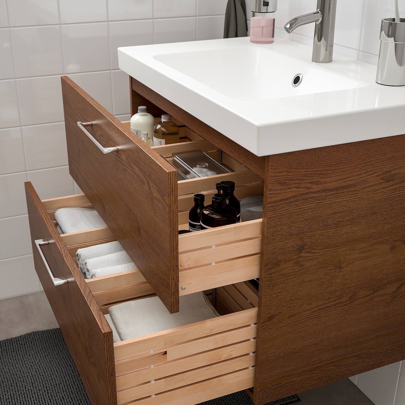 IKEA - GODMORGON / ODENSVIK Sink Cabinet with 2 Drawers, Brown Stained Ash effect/Dalskr Faucet, 32 5/8x19 1/4x25 1/4 59305184