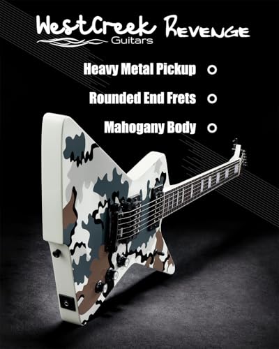 WestCreek Revenge Solid Body Electric Guitar, Heavy Metal Guitar, Right Handed, Heavy Metal Pickups, Rounded End Jumbo Frets, Bone nut, Rosewood Fretboard, Mahogany Body (Blue Yellow Gradient)