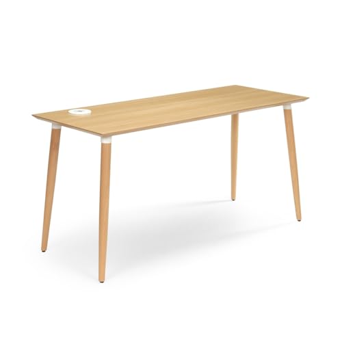 Hubbub Freya Table Desk 60" W x 24" D Ash/White Metal Accents