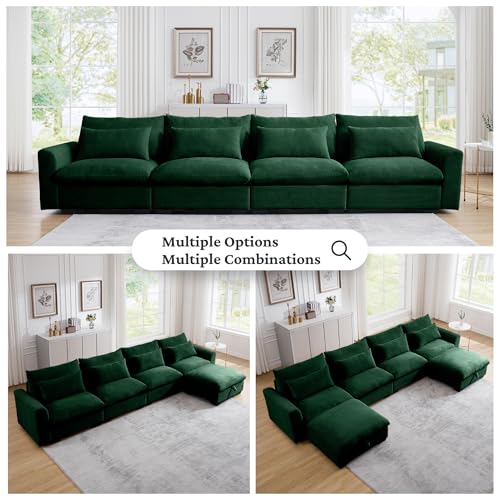 Corduroy L Shaped Sofa Couch 157.5" Brown Comfy Modular Couch Oversized Couch with Storage Ottoman Cloud Couch 4 Seater Extra Deep Sofa Couch,Sectional Couches for Living Room