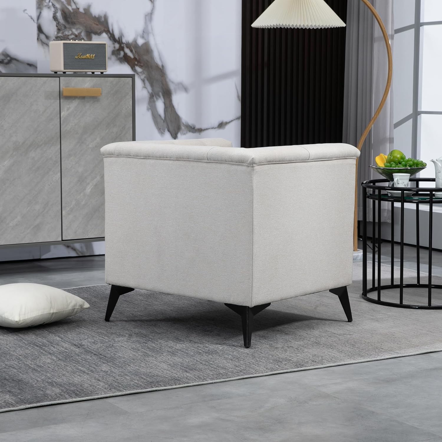 Accent Chair Living Room Chairs Single Sofa Chair,Arm Chairs with Linen Fabric, Mid Century Accent Arm Chairs Comfy Reading Lounge Club Armchair for Bedroom Office Study (Beige)