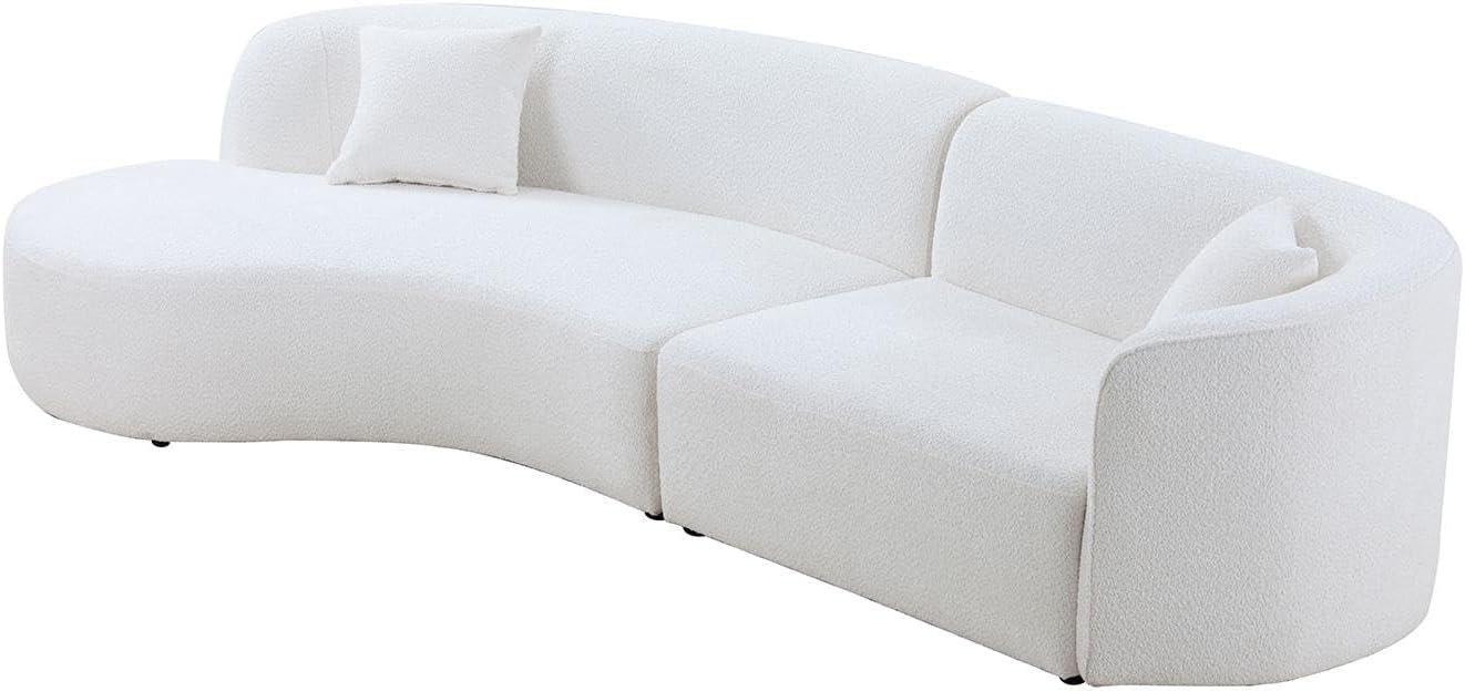 Luxury Modern Style Living Room Upholstery Curved Sofa with Chaise 2 Set, Left Hand Facing Sectional, Boucle Couch, White