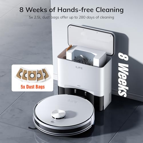 ILIFE V3s Pro Robot Vacuum Cleaner, Tangle-free Suction , Slim, Automatic Self-Charging Robotic Vacuum Cleaner, Daily Schedule Cleaning, Ideal For Pet Hair，Hard Floor and Low Pile Carpet,Pearl White