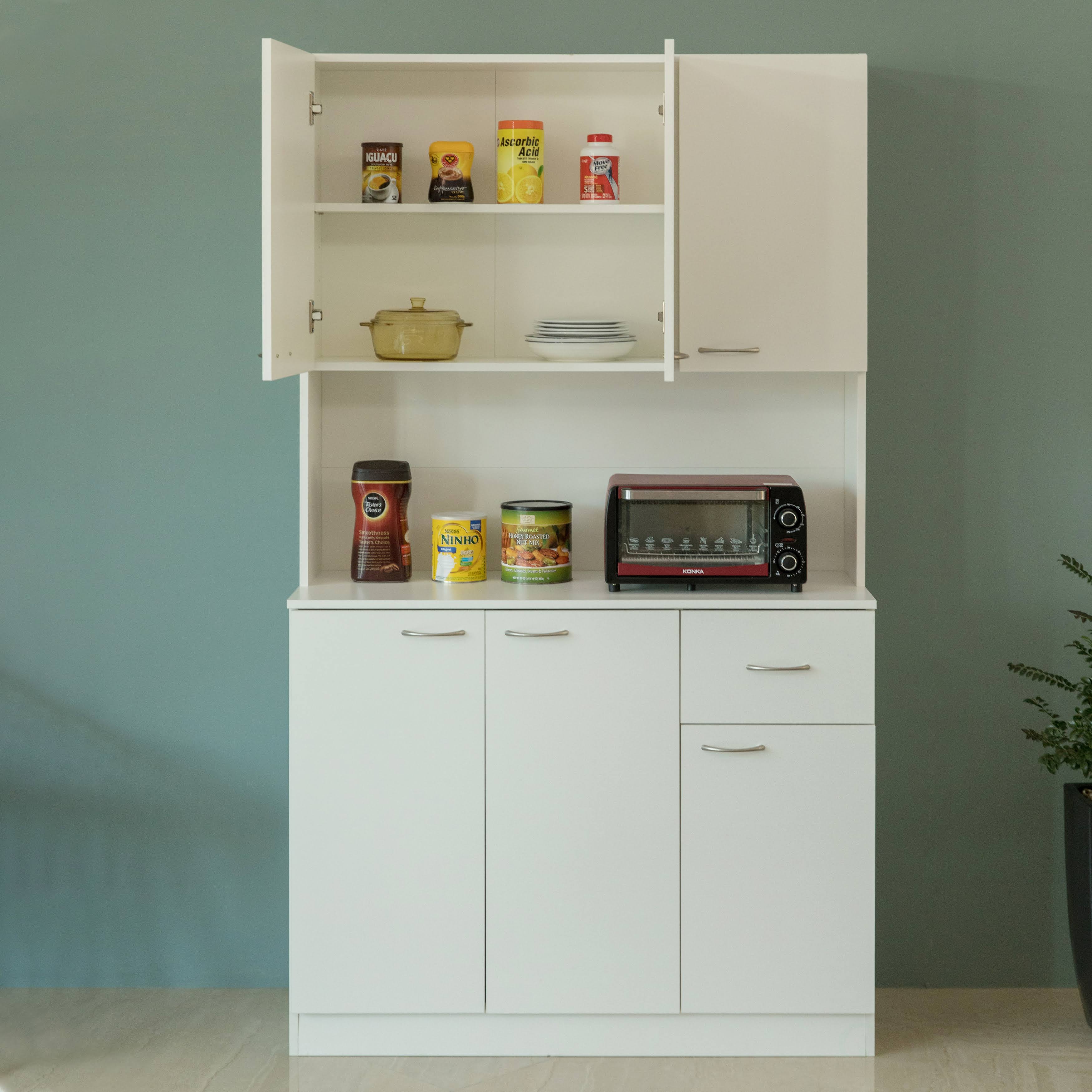 Basicwise Kitchen Pantry Storage Cabinet with Doors and Shelves, White