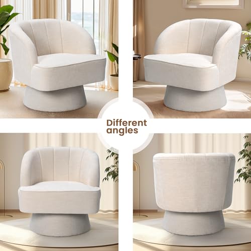 Swivel Barrel Chair Modern 360 Degree Round Swivel Accent Chair Comfortable Upholstered Linen Fabric Swivel Arm Chair Sofa Chair for Living Room Bedroom Office (Beige)
